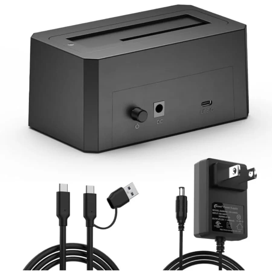 External HDD/SSD enclosure for SAS/USB 3.0 use, aluminum alloy body, black, supports up to 18TB with 12V/2A power adapter