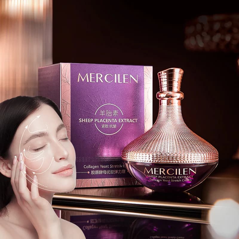 Mercilen Sheep Placenta Collagen Moisturizing Cream 50g, Deep Moisturizing and Firming Cream, Daily Facial Care Enhancement Cream, Contains Niacinamide and Plant-Based Squalane, Evens Out Skin Tone, Improves Fine Lines on the Face, Makes Your Skin Look Younger, Suitable for Both Men and Women
