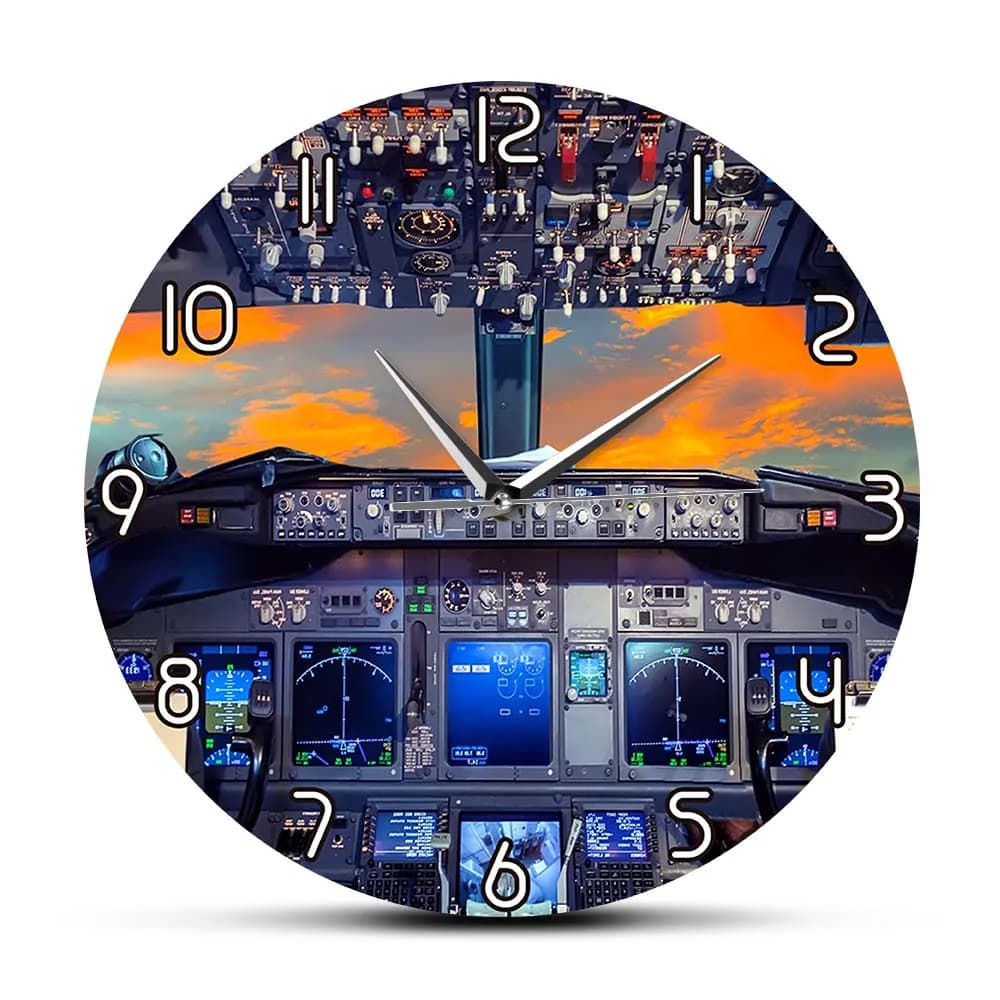 Orologio da parete silenzioso senza ticchettio con vista notturna della cabina interna dell'aeroplano per la stanza dei piloti, orologio da parete per l'aviazione, regalo per l'aviatore