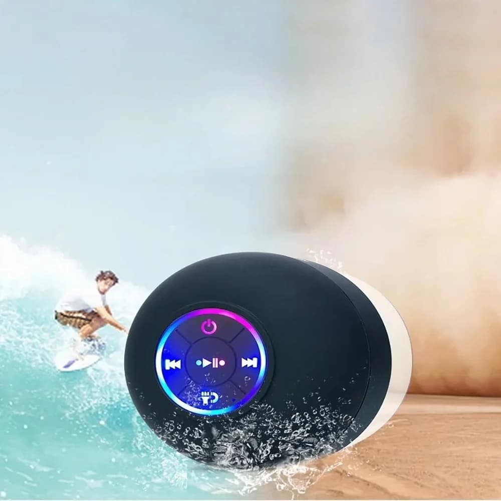 Mini Altoparlante Bluetooth Portatile IPX4 Impermeabile con Luci LED, Grande Ventosa per Bagno e Esterni, Montabile a Parete