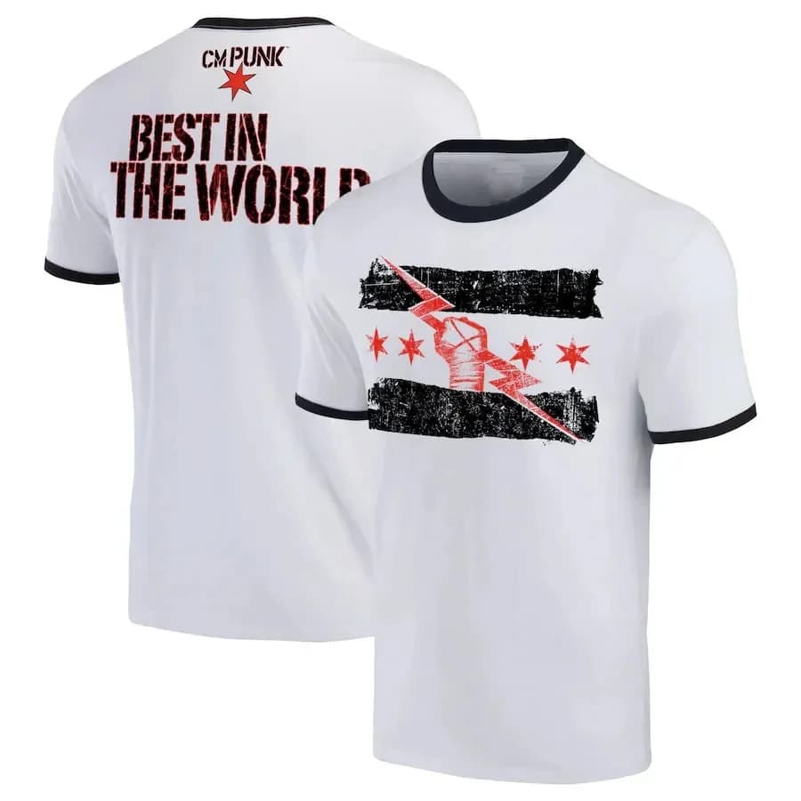 2025 Summer3D Stampato Wrestler CM Punk T-shirt Sport per bambini Grande Top da uomo Bianco/Nero CM Punk Best In The World Ringer