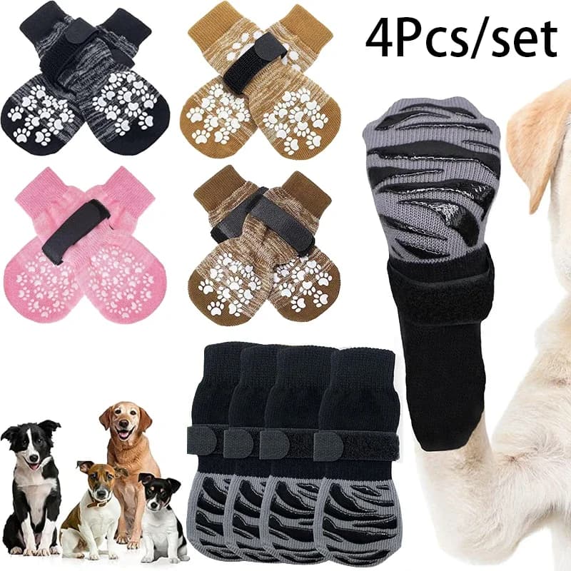 4 pieces/set non-slip socks for dogs with traction control straps for interior on hardwood floors protection for pets for small dogs 1 piece