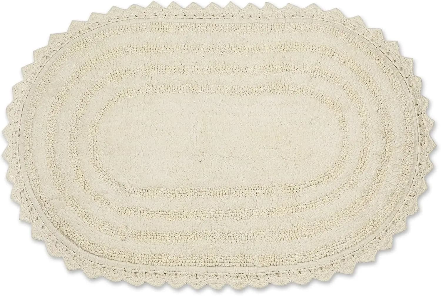 Tappetino da Bagno Reversibile all'Uncinetto, Grande Ovale 21x34, Morbido Bianco Sporco per Arredo Bagno