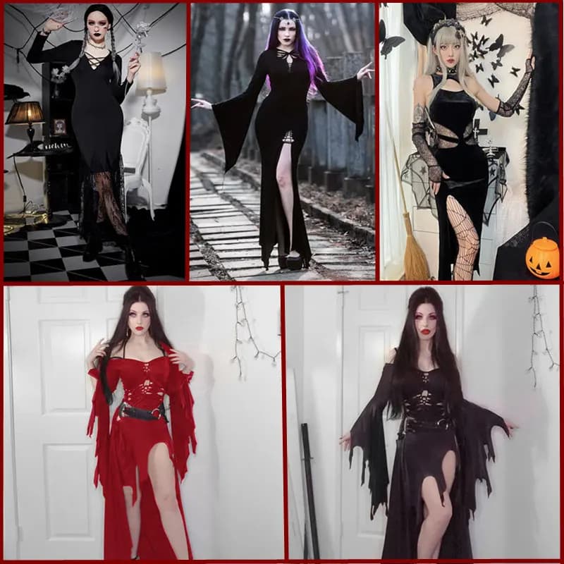 Halloween Dark Slim Fit Dress Slit Long Skirt Demon Queen Performance Costume Polyester Material Online Exclusive