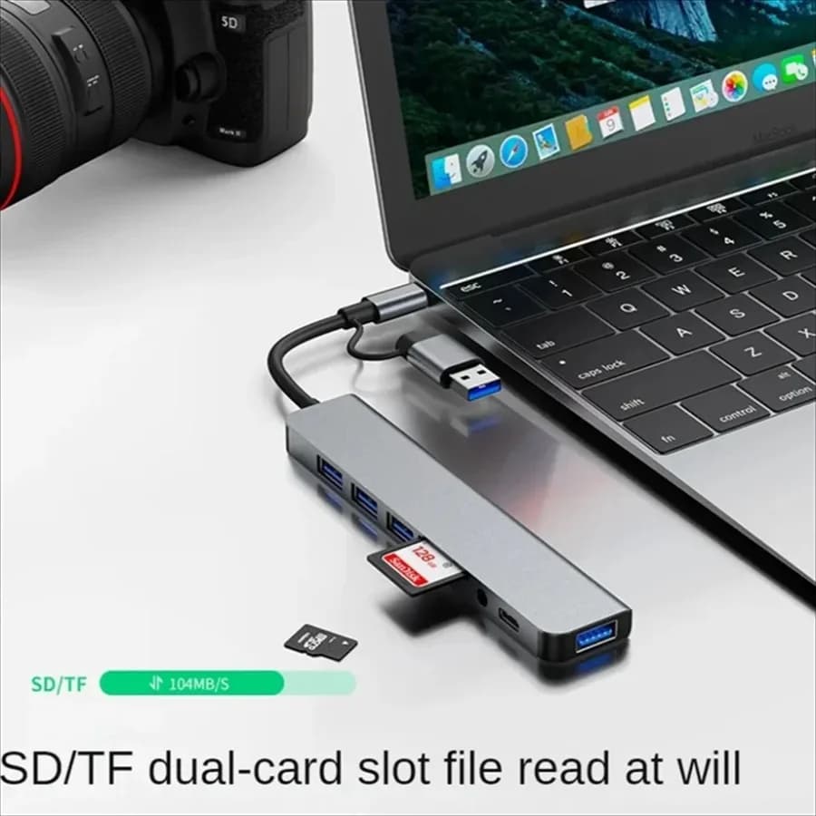 8 in 2 USB +Type C HUB with Splitter Card Reader, USB 3.0 Type C Adapter Docking Ststion USB 2.0 Port SD/TF Splitter Card Reader