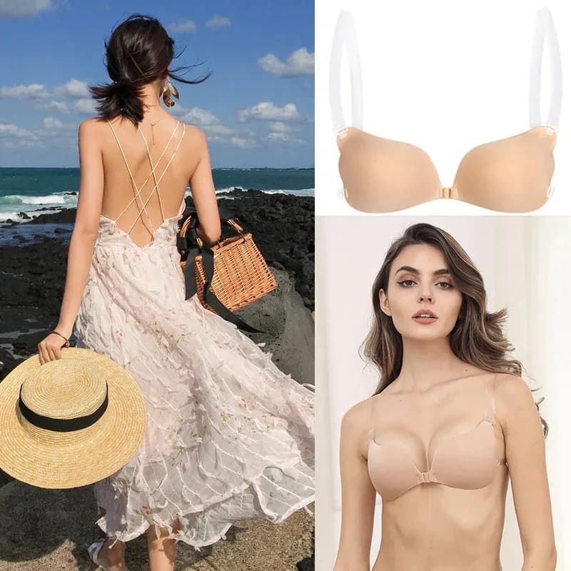 Copri capezzoli Reggiseno invisibile Lingerie Donna Push Up Silicone Matrimonio appiccicoso Riutilizzabile Cinghie trasparenti Bikini senza schienale