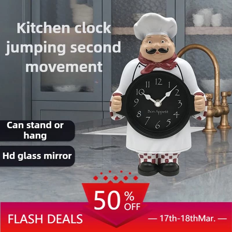 Creative Design Chef Style Clocks Wall Mounted Kitchen Cartoon Table Clock Modern Noiseless Desk Clock Art Home Decoration