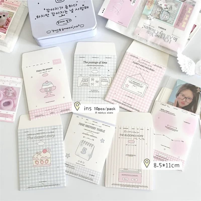 MINKYS 10pccs/Pack Kawaii Black Cat 3 inch Photocard Holder Photo Card Envelope Storage Bag Paper Collect Bag School Stationery