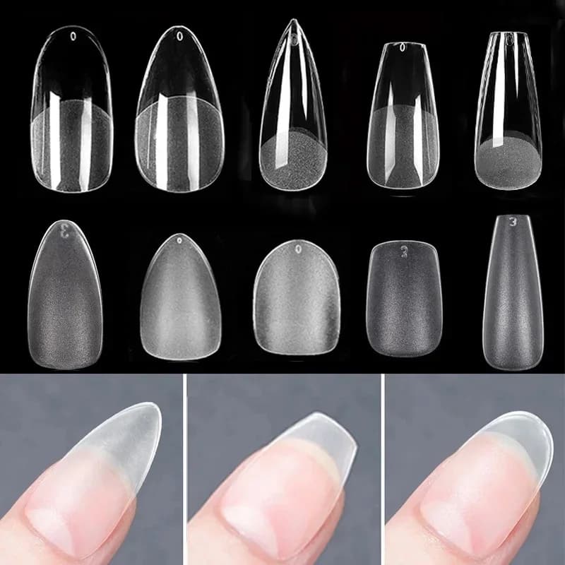1 borsa opaca stampa sulle punte delle unghie copertura completa unghie finte ovale mandorla scolpita unghie finte gel morbido artificiale punte per unghie accessori artistici