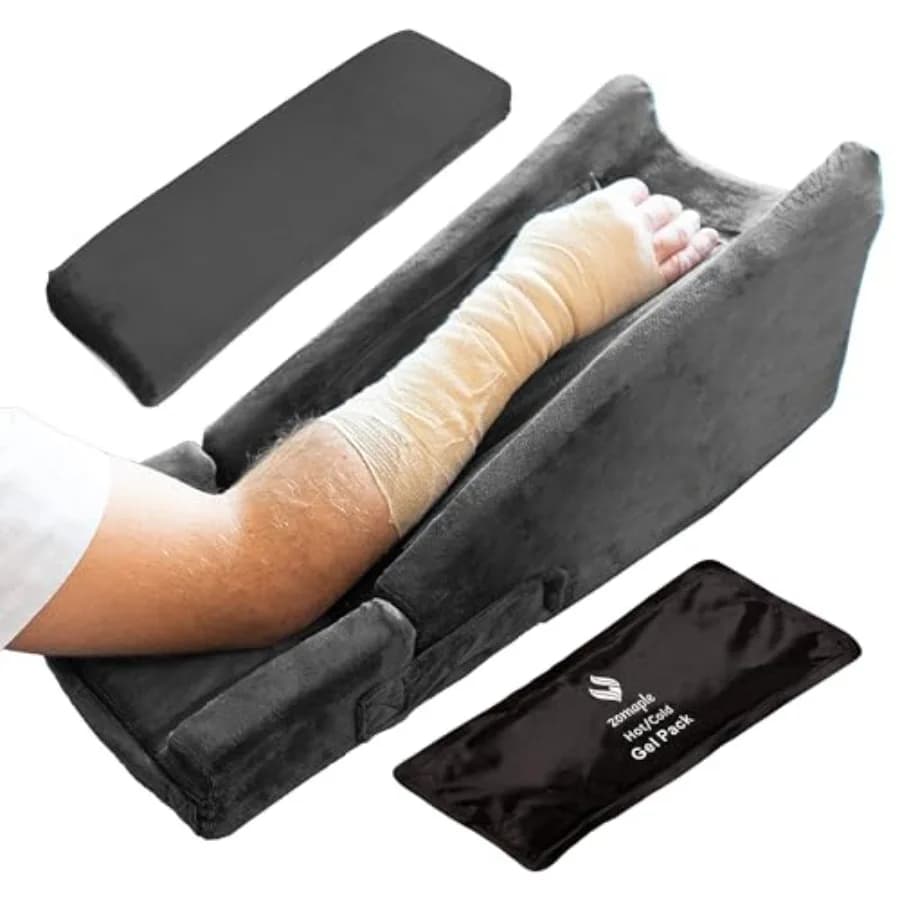 Cuscino per elevazione del braccio post-operatorio, regolabile, con supporto per braccio, in memory foam gel e impacco caldo/freddo, cuscino per riposo sul divano