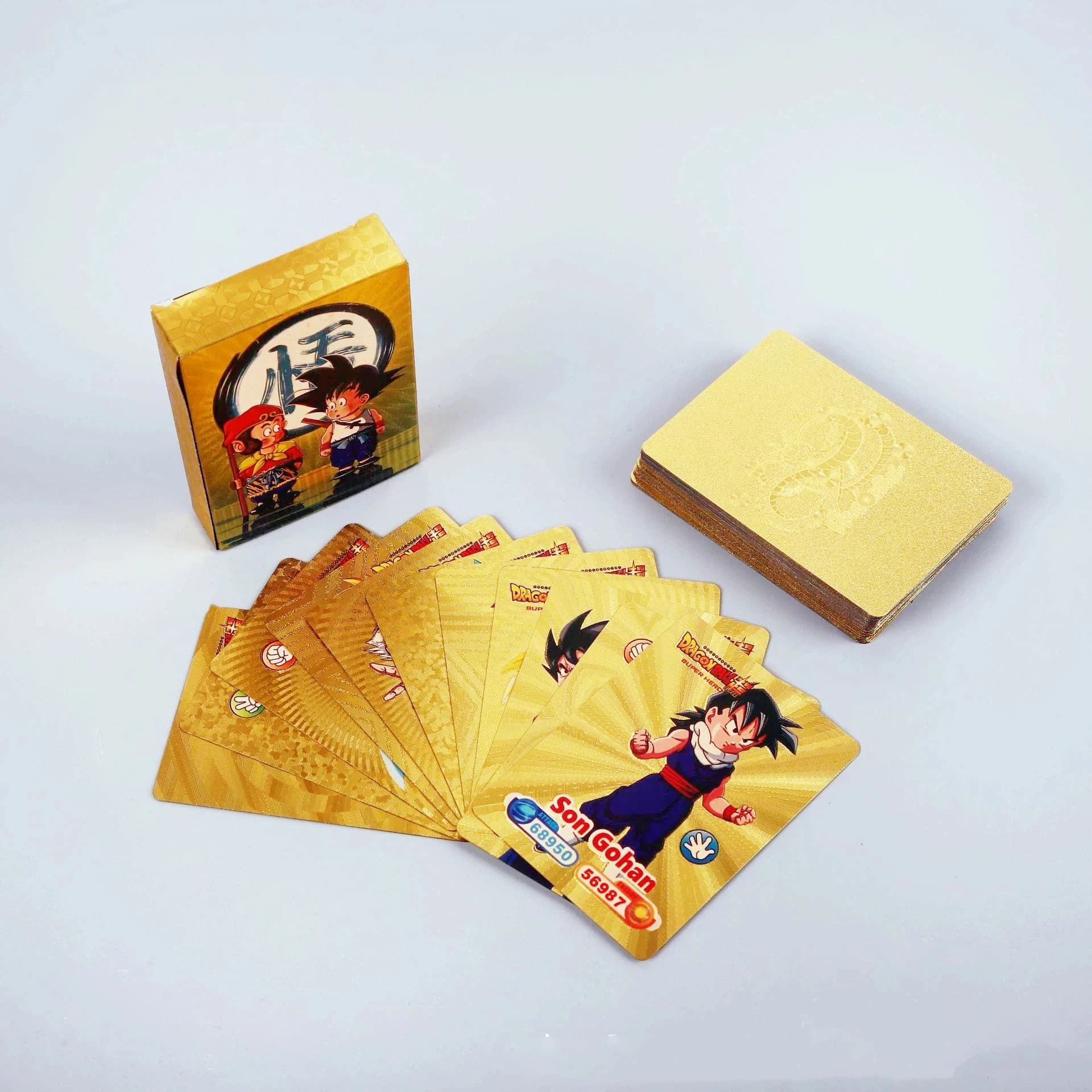 55 Carte da Collezione Dragon Ball in Lamina d'Oro con Lettere Dorate in Inglese, Serie Goku Super Saiyan, Giochi da Tavolo, Regalo di Compleanno per Fan