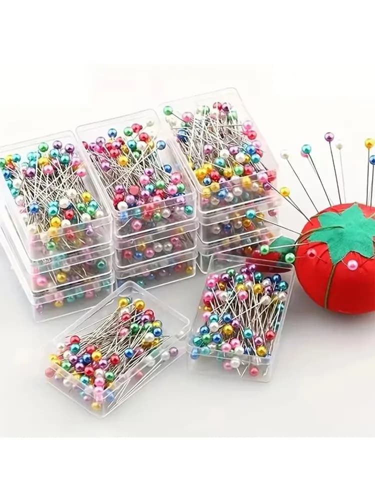 100 Pcs Colorful Round Pearl Head Needles Stitch Straight Push Sewing Pins For Dressmaking DIY Sewing Tools Positioning