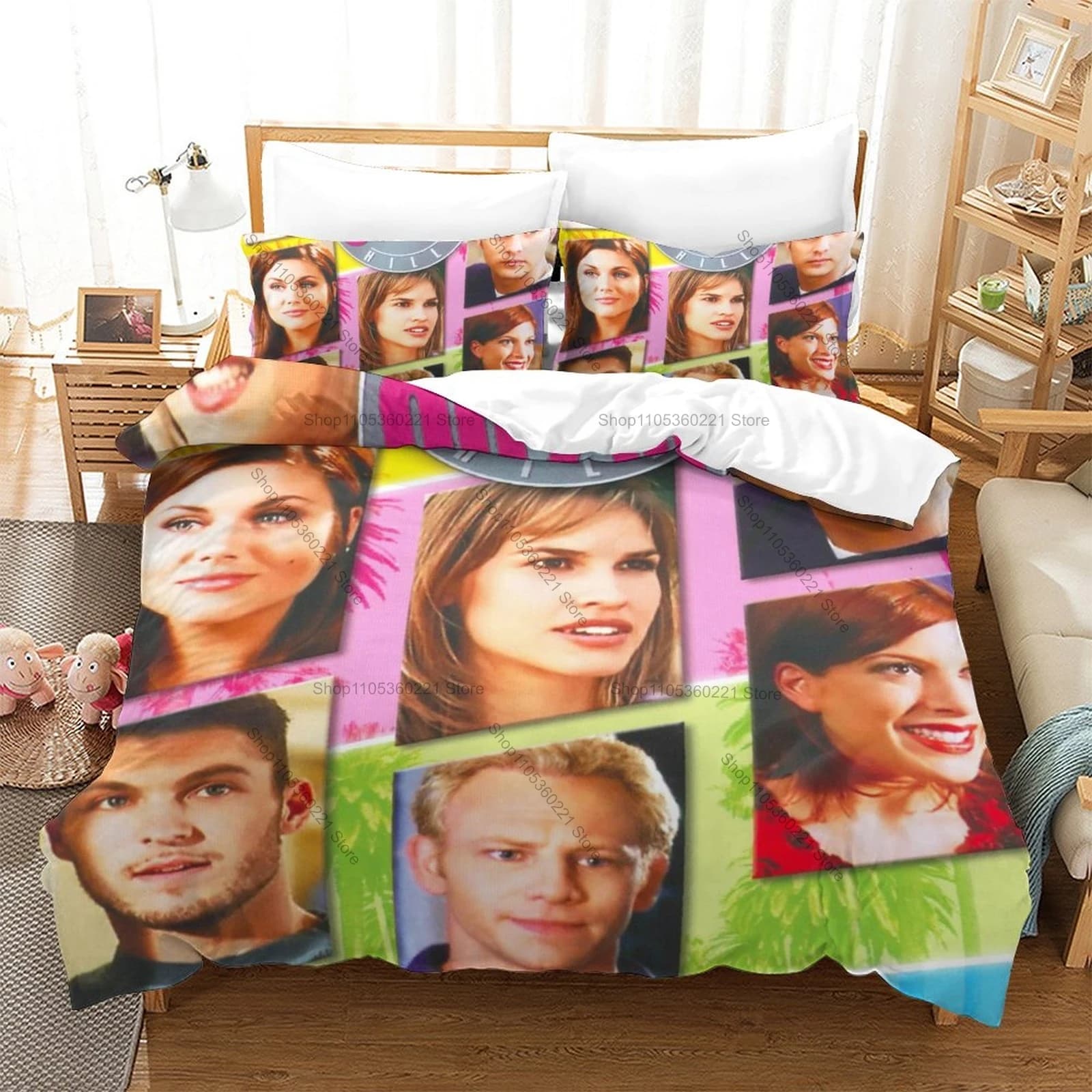 Beverly Hills 90210 Vintage 90s Teen Drama Brandon Brenda Kelly Group Cast Retro Poster Bedding Set Duvet Cover + 2 Pillowcases