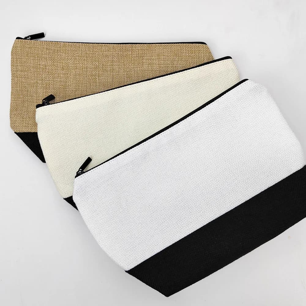 20 sacchetti per cosmetici in lino bianco per sublimazione, sacchetti multiuso da viaggio con cerniera, borsa per trucco fai da te, ecologica per la stampa dell'immagine del logo