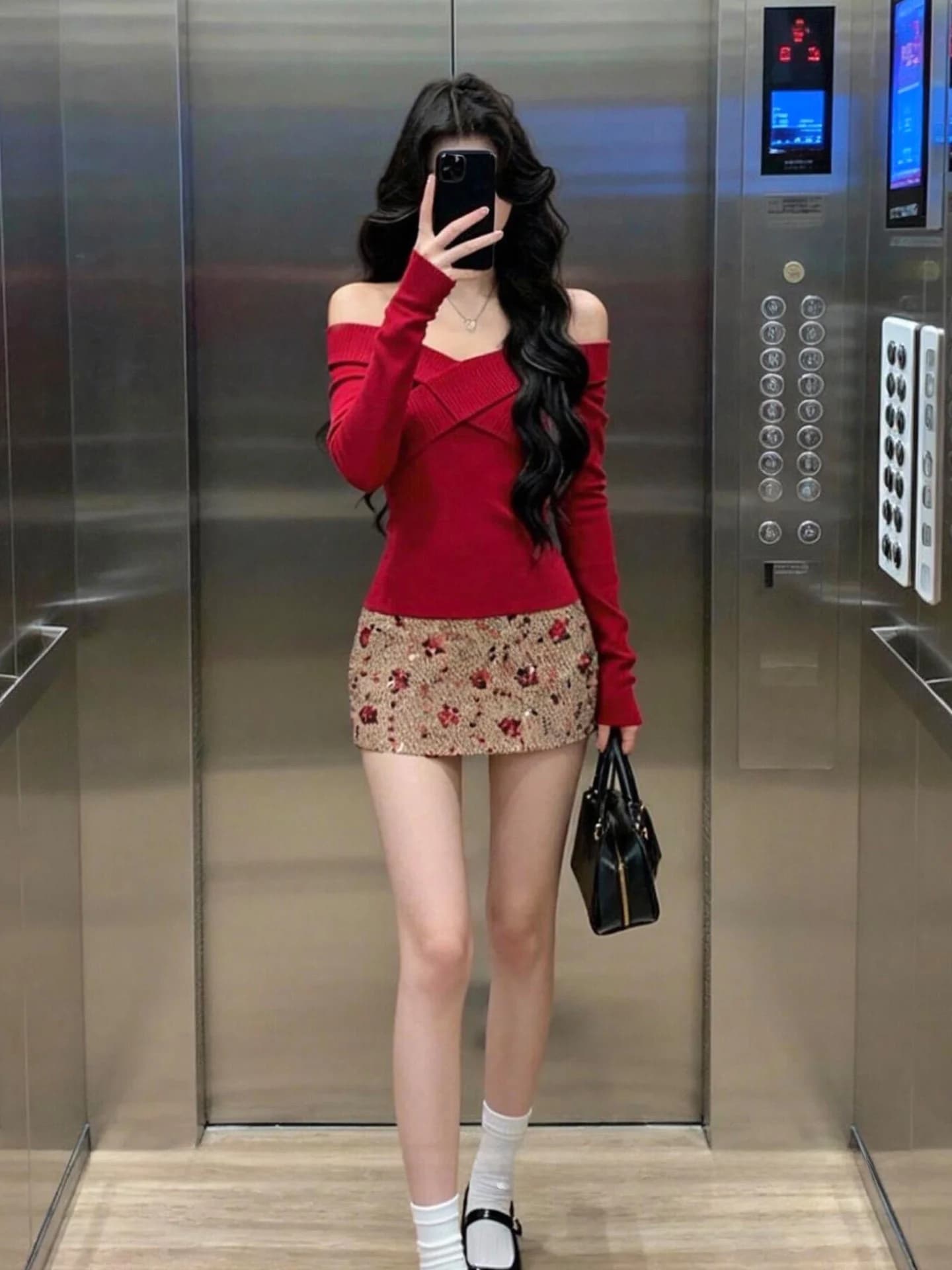 Elegant Knitted Two-Piece Set Women's Shoulder Baring Long Sleeve Top And Short Skirt Bodycon Design Autumn Fashion Outfit