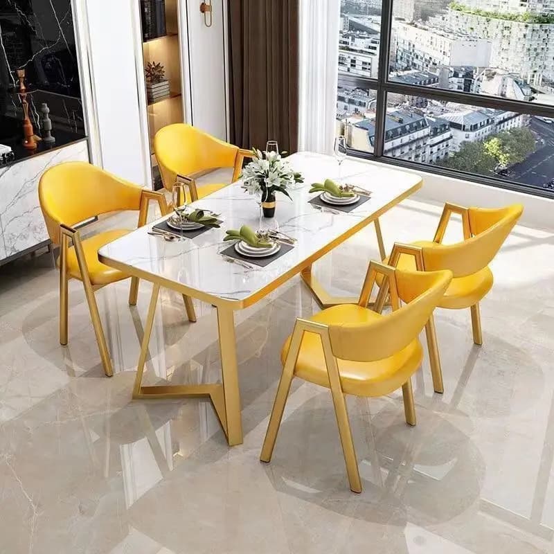 Set Tavolo da Pranzo Economico e Conveniente con 4 Sedie in Pelle per Ospiti/Hotel con Gambe in Metallo, Tavolo da Pranzo per Casa
