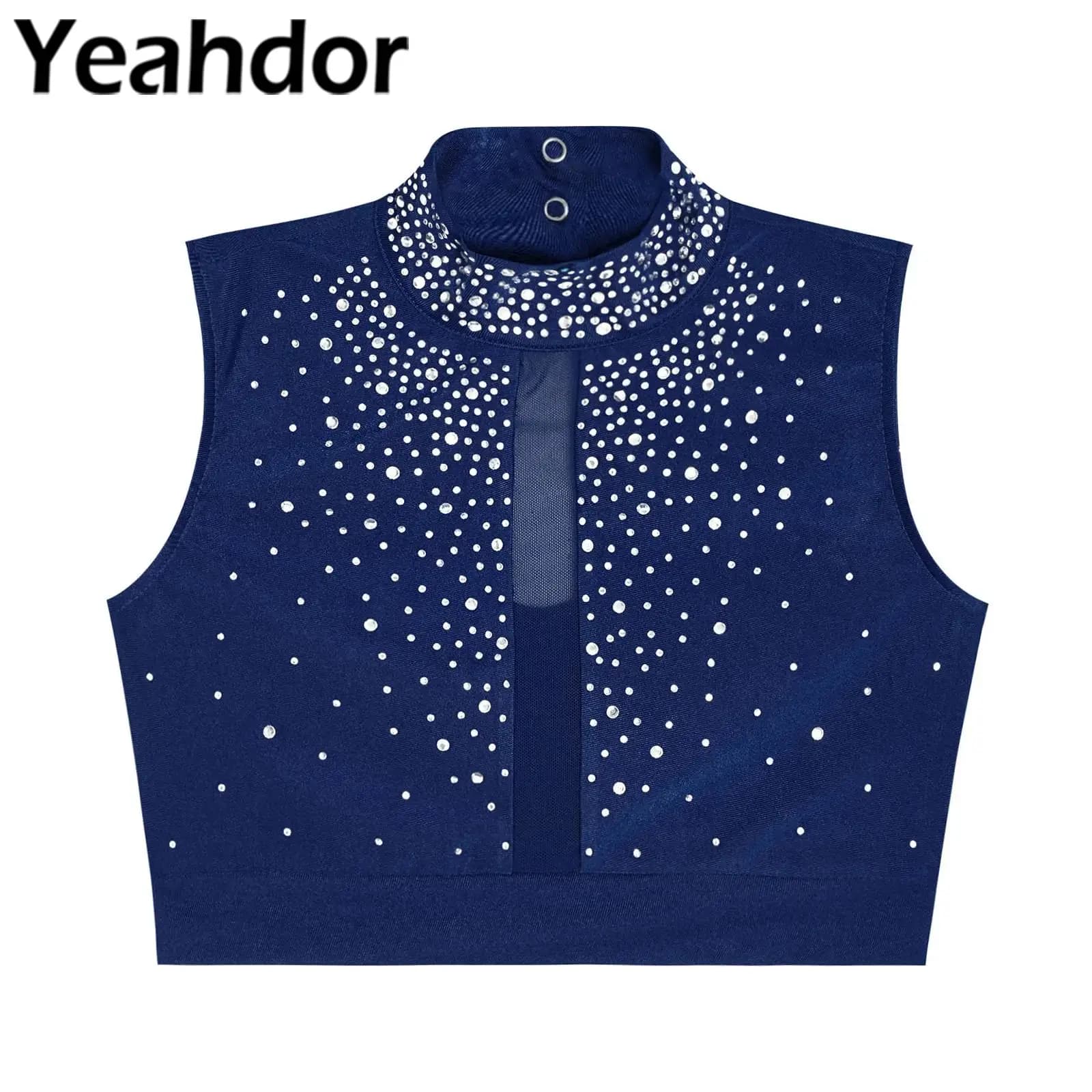 Costume da pattinaggio di figura per danza moderna lirica per bambini Ragazze per bambini Strass lucidi Maglia Crop Top Abbigliamento da ballo per spettacoli teatrali