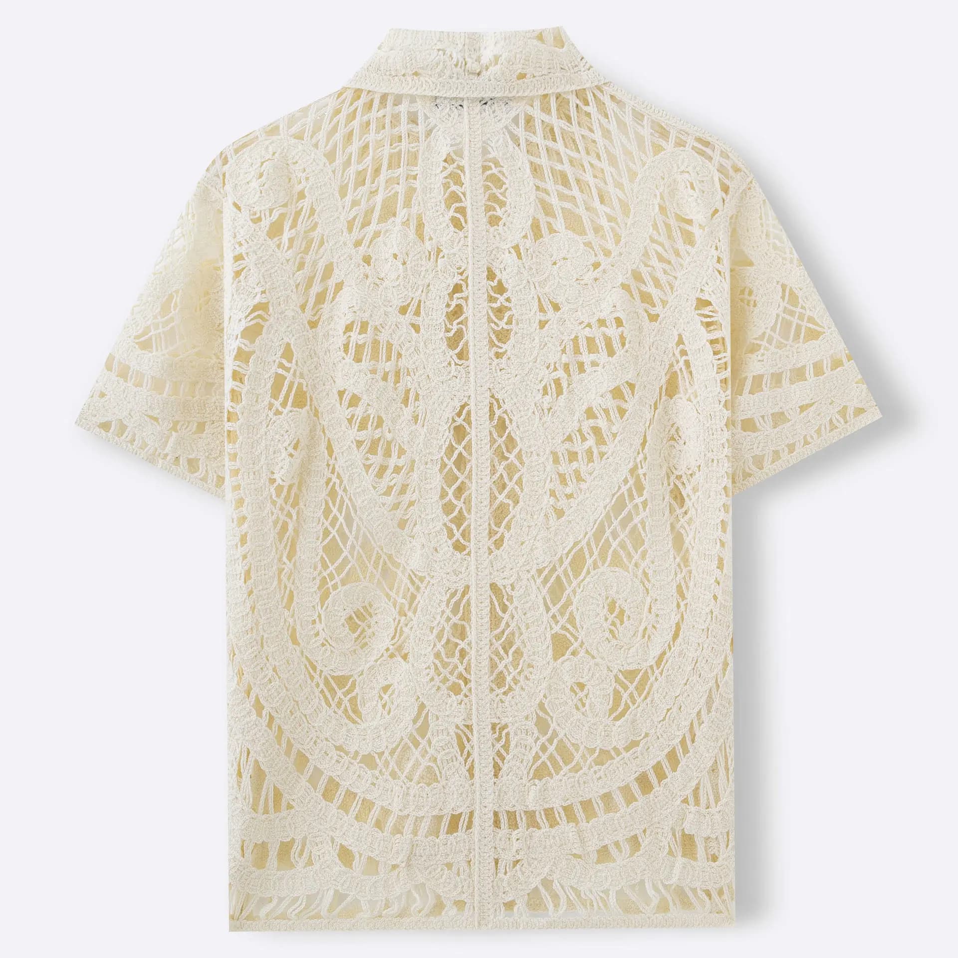 Men's Luxury Fashion Sexy Hollow Short Sleeve Knitted Shirt Men's Top Summer Breathable Water soluble Hook Flower Polo Shirt