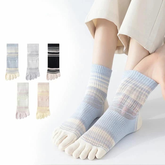 Women Cotton Five Finger Toe Socks Crew Sport Colors Summer Mesh Casual Calf Striped Socks 5-9 5-toes Thin Soft Cotton Sock
