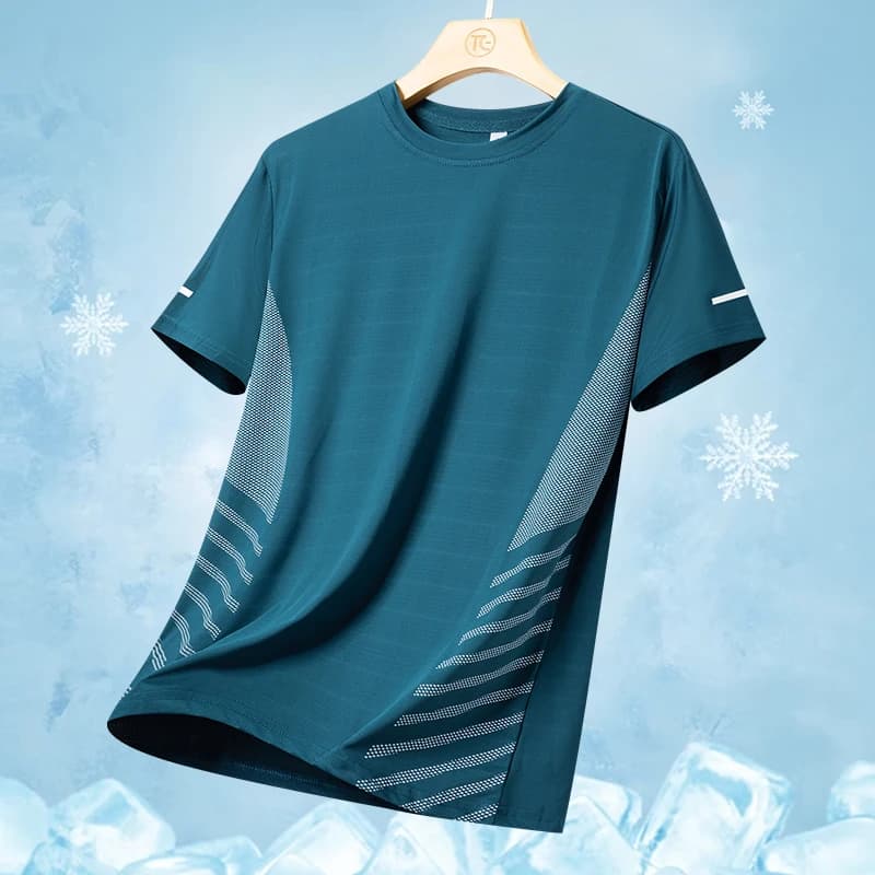 Men's short sleeve t-shirt in icy silk, cool and refreshing summer sportswear, wide fit and quick drying
