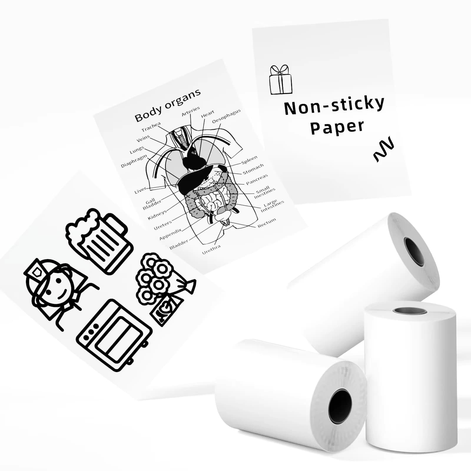 Carta bianca per stampante M02X/T02 10 anni carta Non appiccicosa nera su bianca 53mm x 6.5m 3 rotoli per note di studio, foto, fai da te