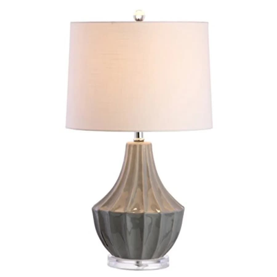 Lampada da Tavolo in Ceramica da 24,5 Pollici per Camera da Letto, Lampada da Scrivania Moderna, Paralume in Lino Bianco, Base Scanalata a Forma di Zucca per Soggiorno, Lampadina LED