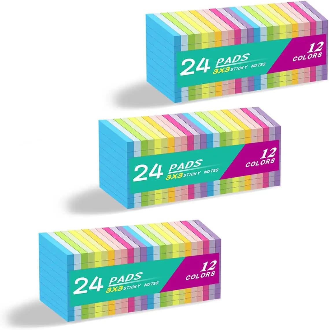 Set di 72 Foglietti Adesivi a Quadretti 3x3 Pollici (7,6x7,6cm) Super Adesivi Colori Vivaci