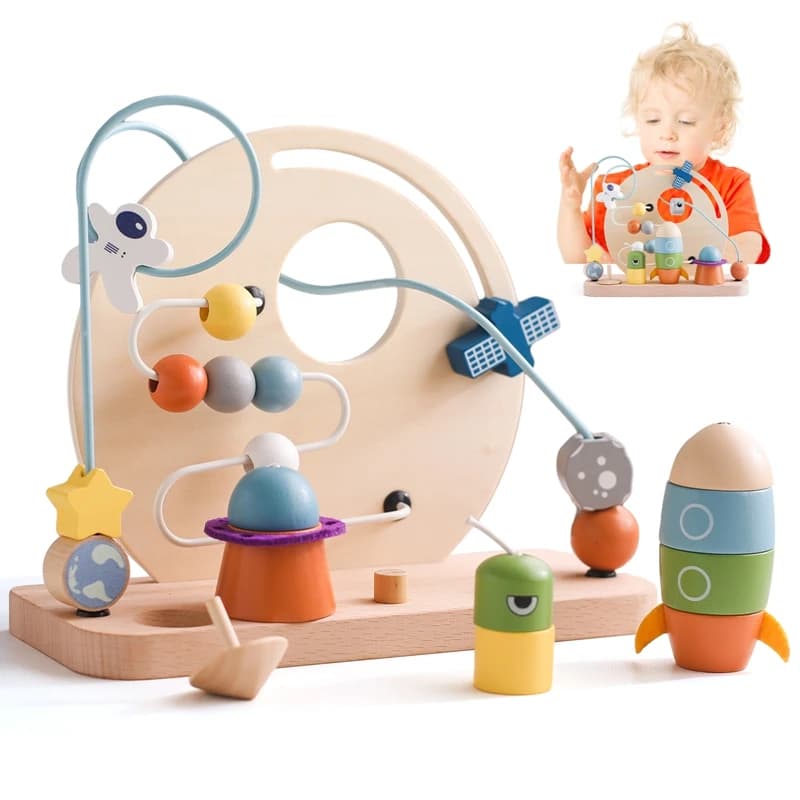 Giocattoli Montessori per bambini in legno a tema aeronautico con perline Pianeta Giocattoli per bambini Apprendimento precoce Finger Grip Puzzle educativo Giocattoli Regali