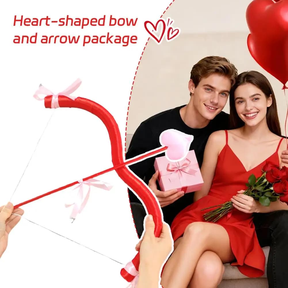 Set Arco e Frecce di Cupido, Romantico Accessorio Rosa e Rosso a Forma di Cuore per San Valentino, Costume per Coppie e Feste