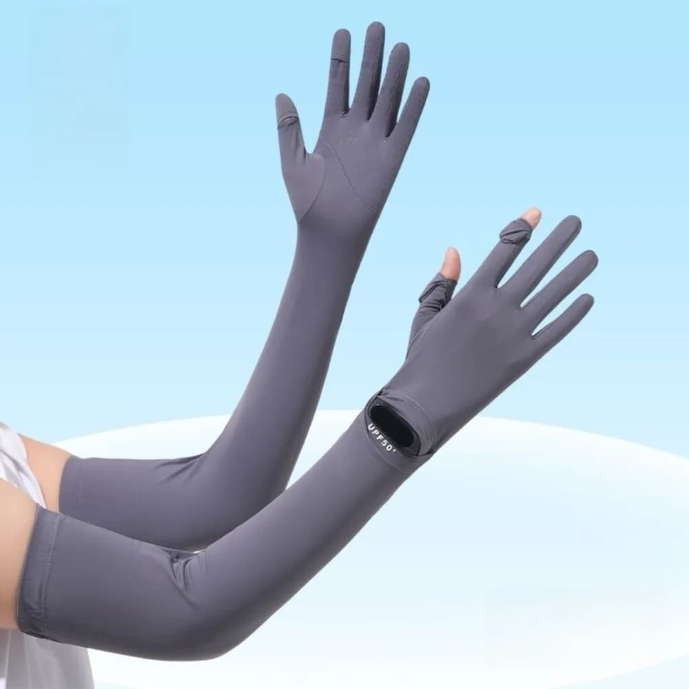 Guanti a manica lunga tinta unita alla moda, antiscivolo, con protezione solare, rinfrescanti ed elastici, per esterni estivi