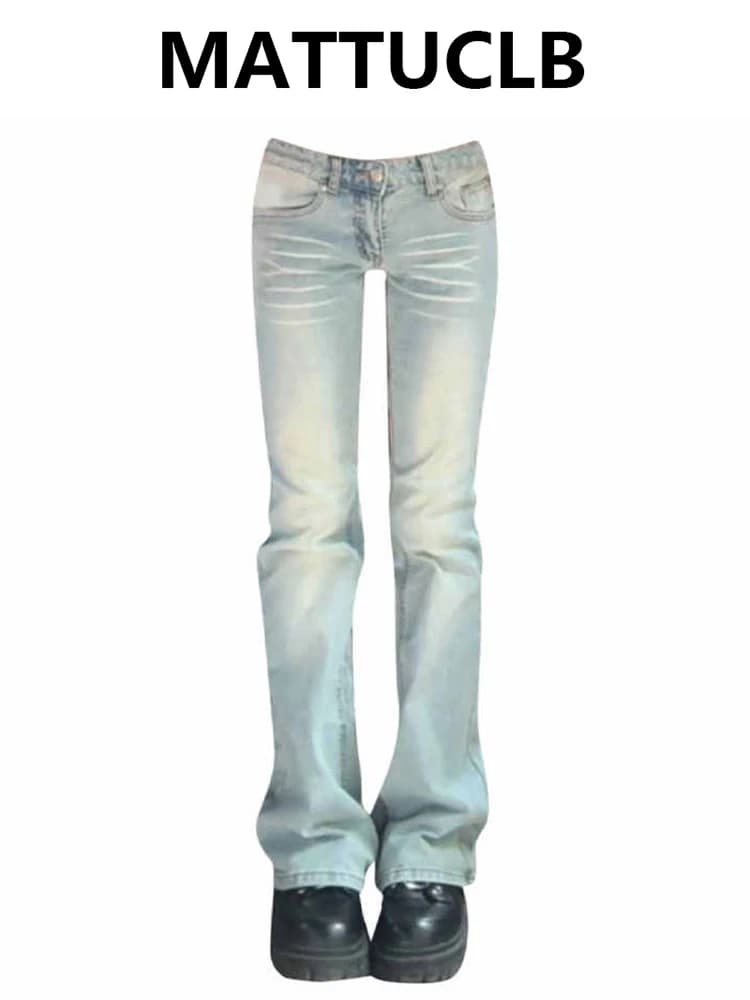 Pantaloni in denim da donna Coreano Grunge Vita bassa Bleach Bootcut Jeans Blu Abi Y2k Bell Bottom Harajuku Jeans skinny Elasticizzato giapponese