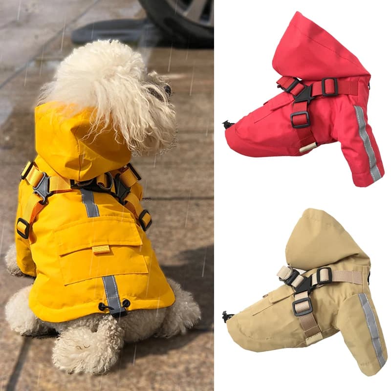 Impermeabile riflettente per cuccioli di cane con imbracatura impermeabile per animali domestici Yorkshire Outfit abbigliamento masoctas impermeabili para la lluvia