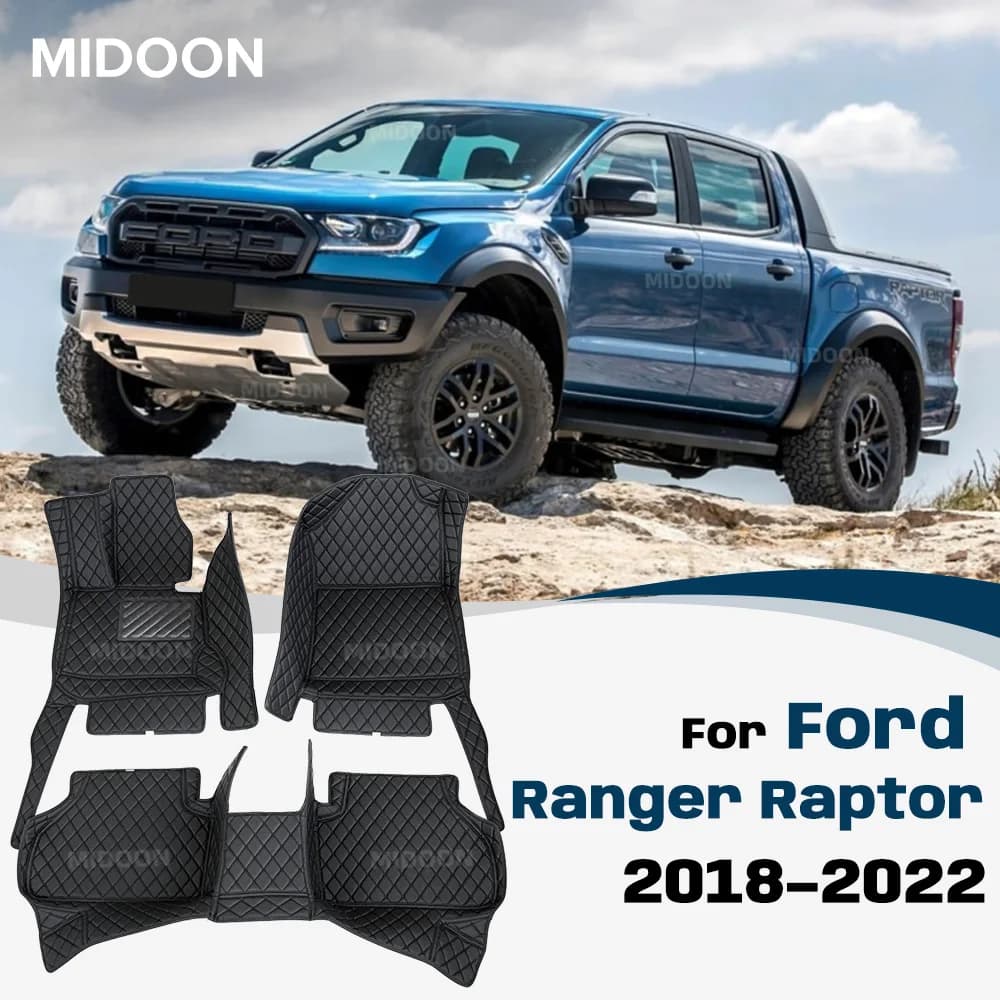 For Ford Ranger Raptor 2018–2022 2018–2022 Car Floor Mat Trunk Mat Waterproof Foot Pads Cargo Liner Auto Interior Accessories