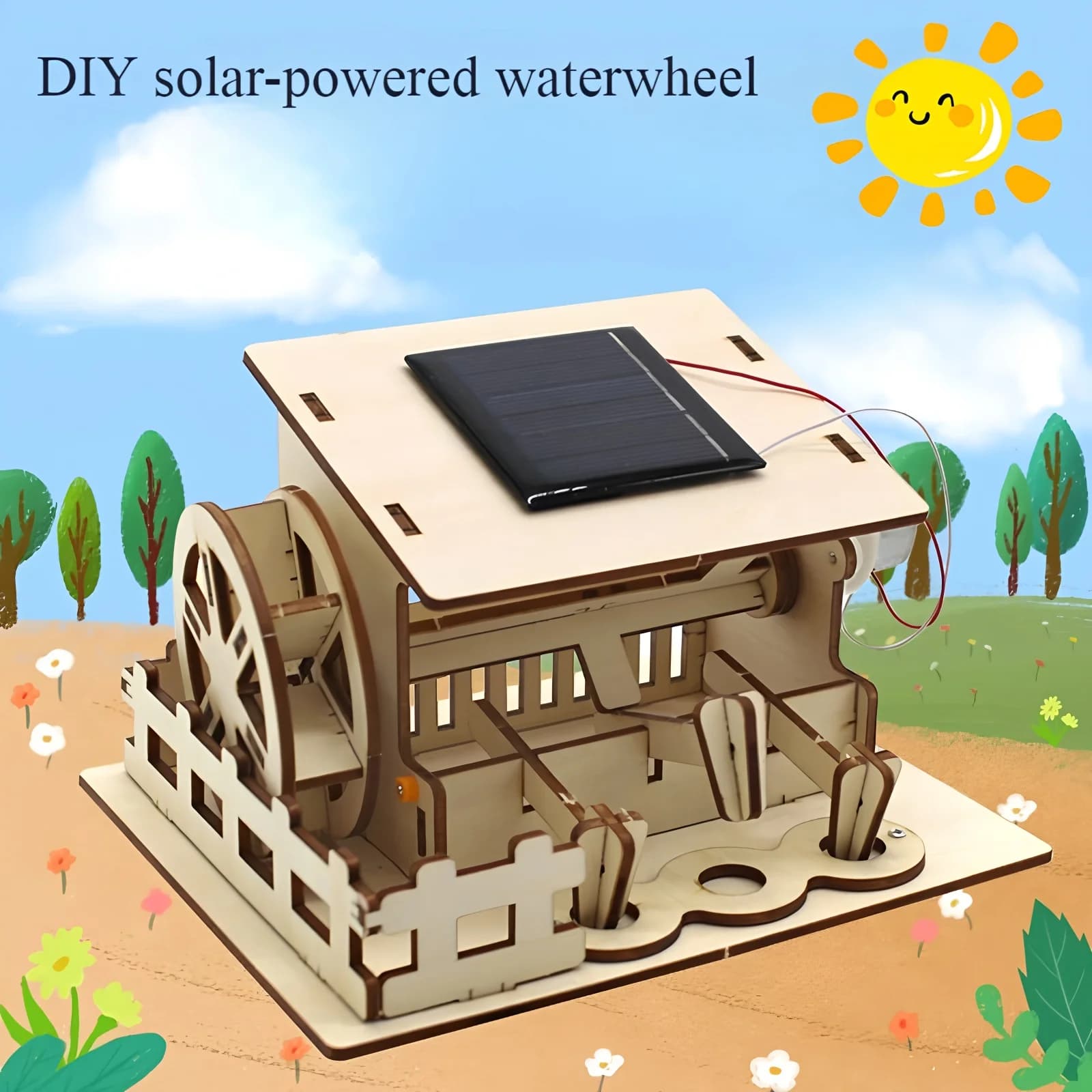 Ruota idraulica ad energia solare, modello di assemblaggio artigianale fai-da-te, puzzle 3D in legno, giocattoli educativi, regalo fai-da-te