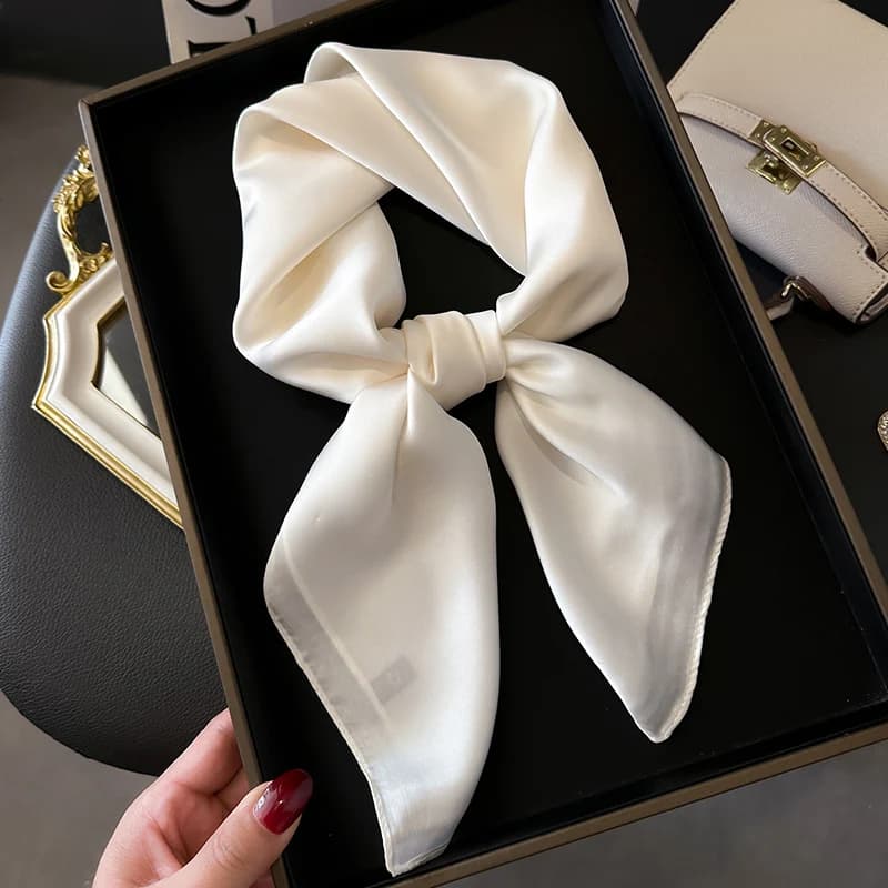 Pure Color Milk White Small Square Silk Scarf Women's Spring Autumn Winter Shirt Neck Protection Thin Veil Scarf Shawl