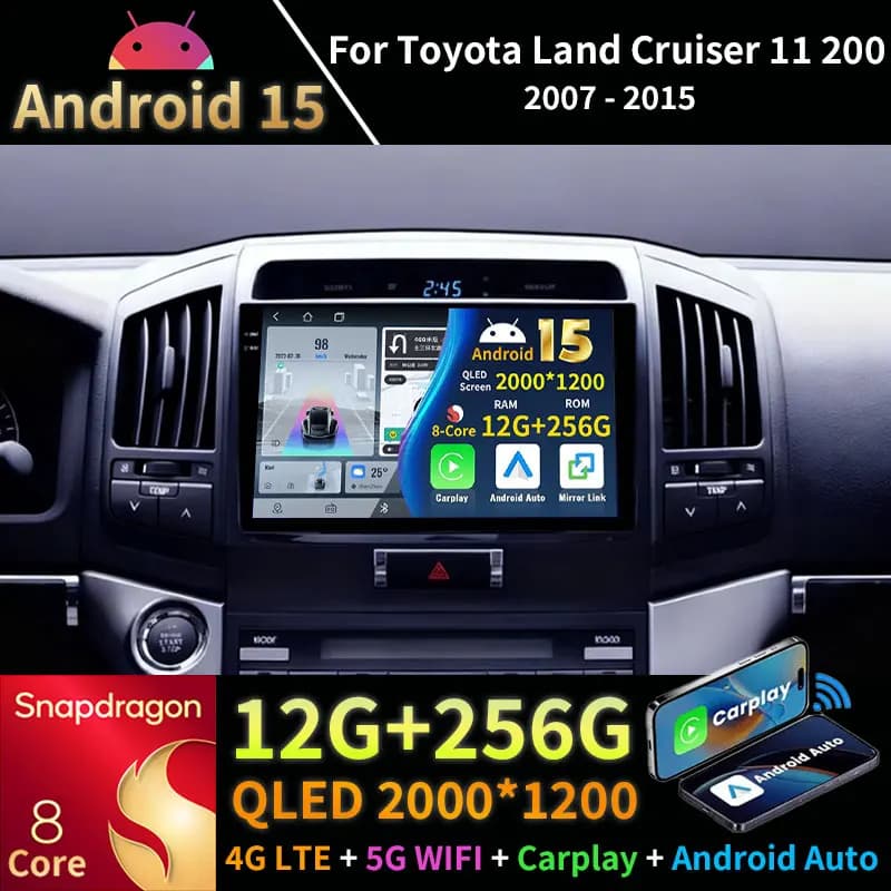 Android 15 Autoradio Per Toyota Land Cruiser 11 200 2007 - 2015 Wireless Carplay QLED BT GPS Lettore Video Multimediale Navi Stereo