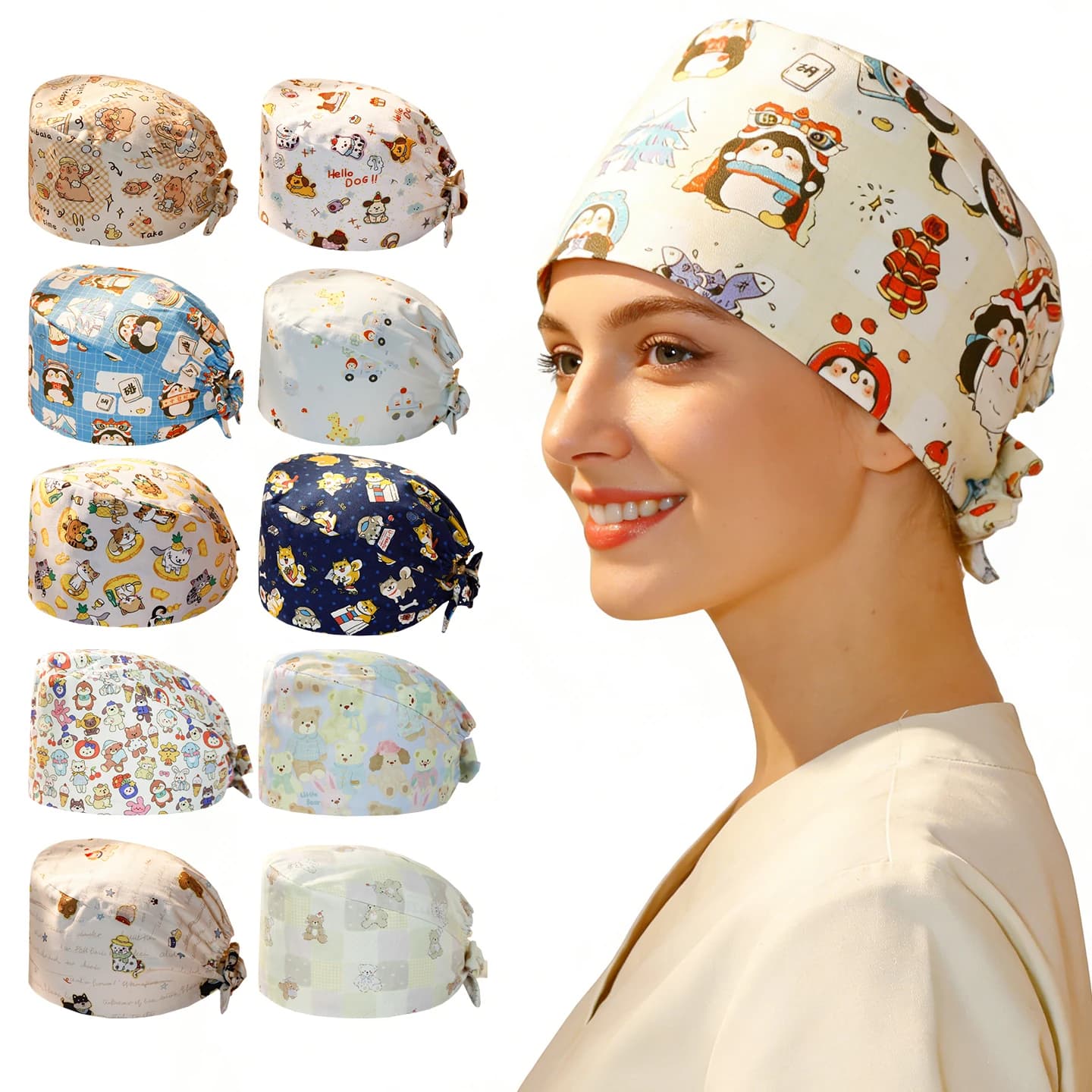 Cappello Chirurgico Stampato Regolabile, Berretto Medico per Donne e Uomini, Cappelli per Infermieri e Operatori Clinici, Berretto Infermieristico M1251