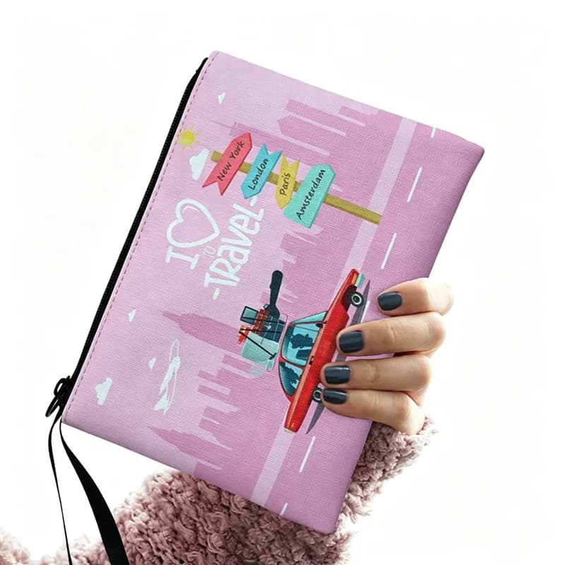 PU Leather Documents Storage Bag Portable Cosmetic Bag Large Capacity Dust Proof Makeup Bag Fashion Travel Wash Bags