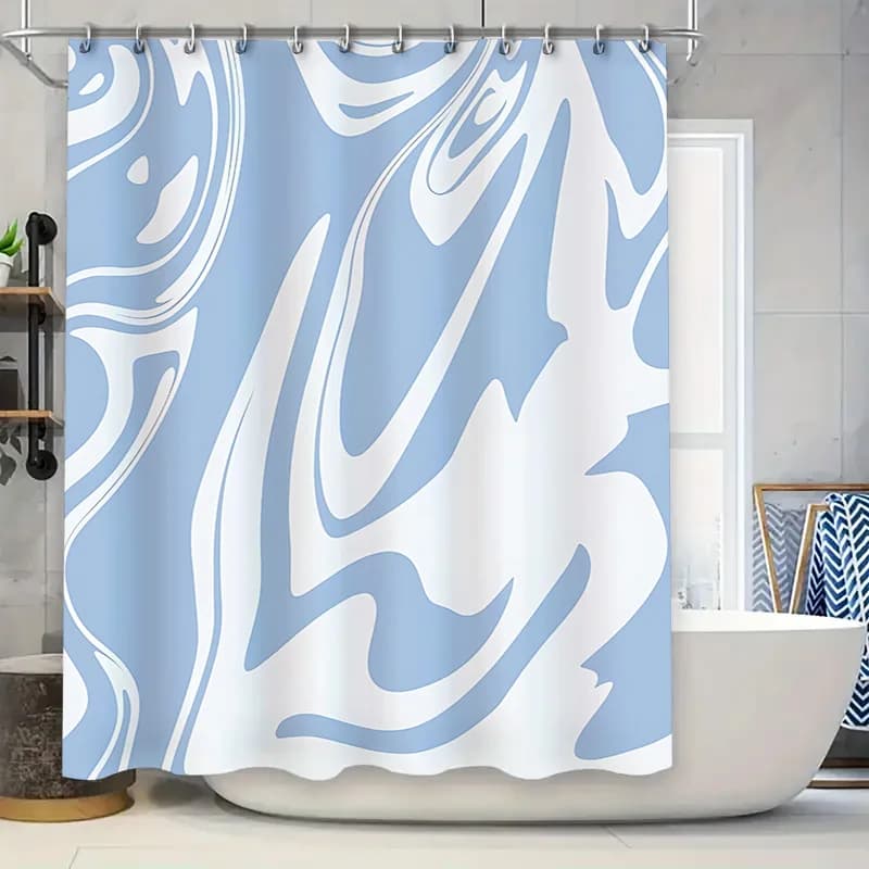Elegante tenda da doccia con motivo in marmo bianco blu per l'arredamento moderno del bagno: gancio complementare impermeabile e durevole, facile da pulire