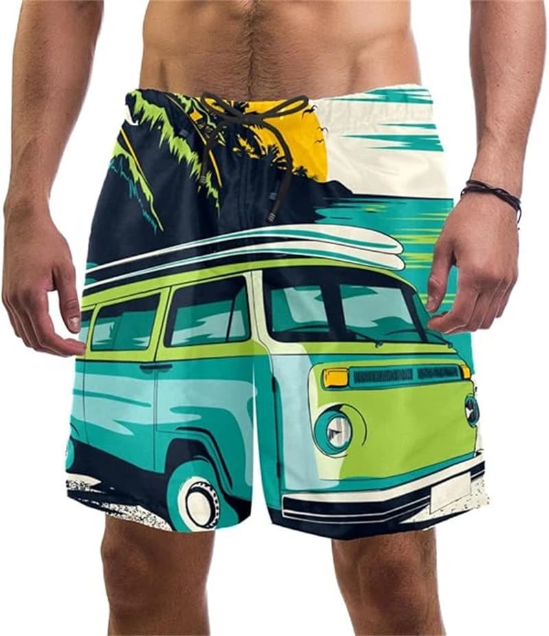 Moda estiva Divertente auto Stampa 3D Pantaloncini da spiaggia Uomo Donna Tavola da surf oversize Pantaloni sportivi Costumi da bagno Tronchi Abbigliamento
