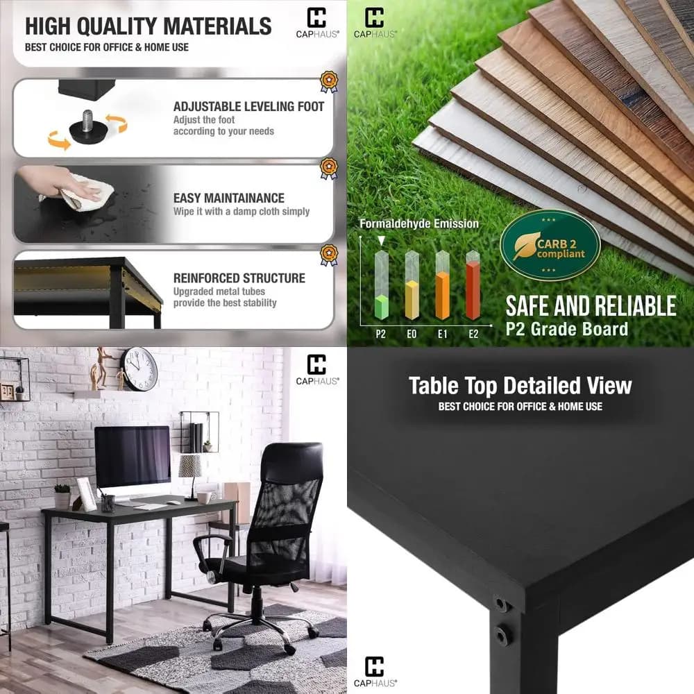 Scrivania compatta 47 nera per home office e gaming: moderna, facile da montare, con contiene 220 libbre, scheda P2