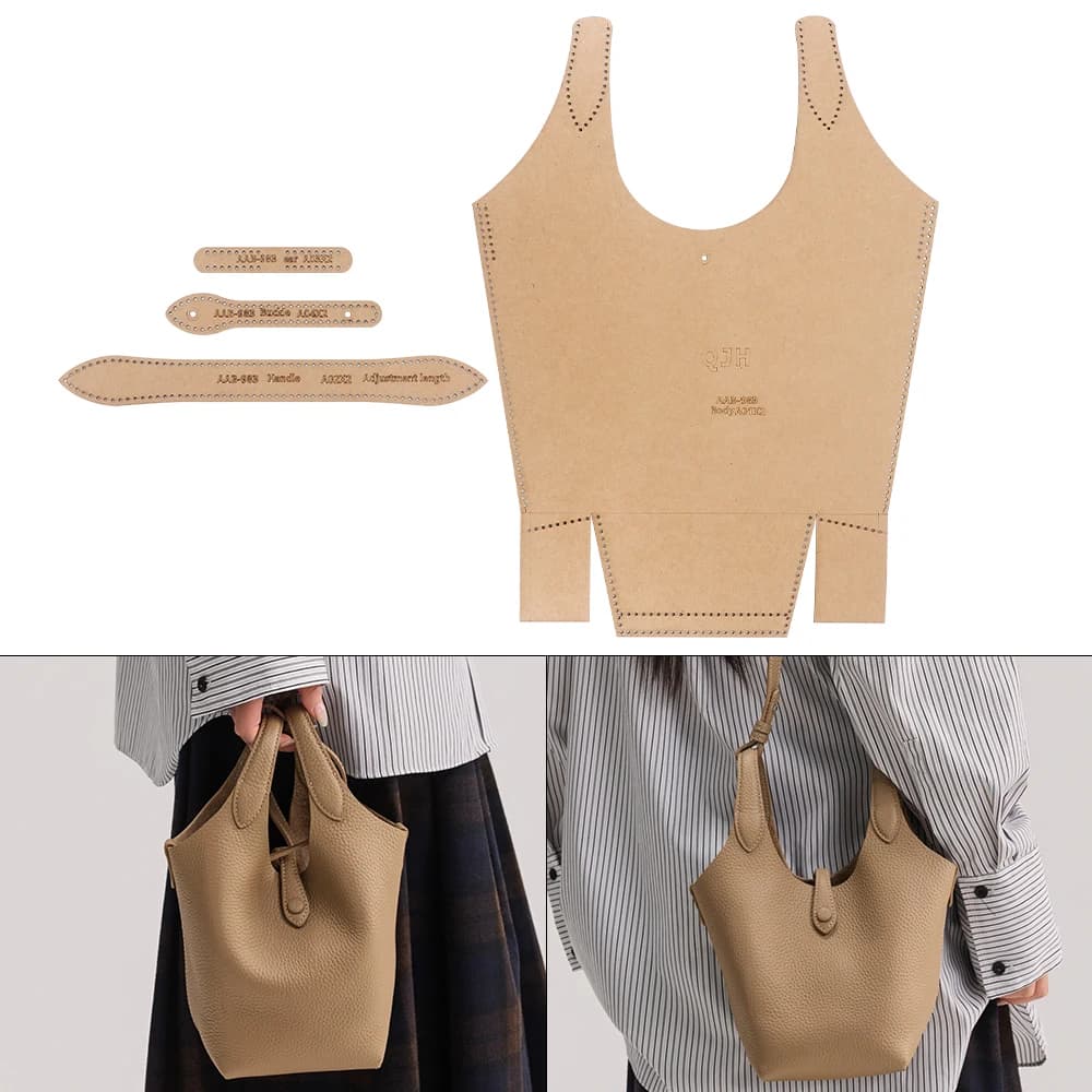 1Set Basket-Style Handbags, Bucket Bags, Tote Bags - Kraft Paper Template,DIY Leather Handmade Crafts-Sewing Template with Holes