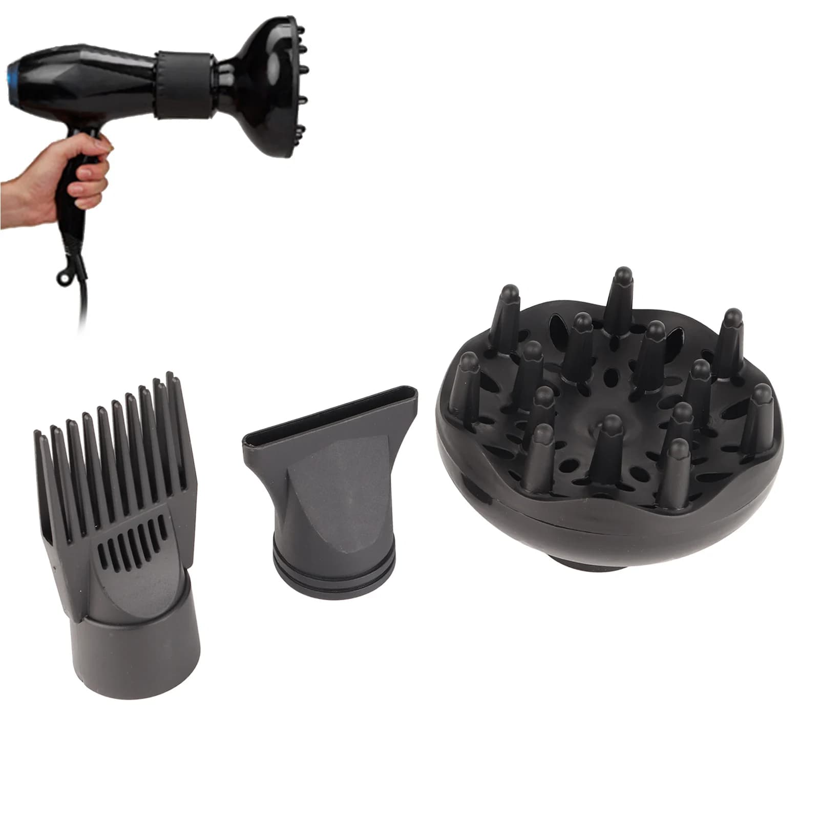 3 Pz/set Asciugacapelli Diffusore Ugello Set Asciugacapelli Diffusore Asciugacapelli in Plastica Attacco Asciugacapelli Ugello Pettine