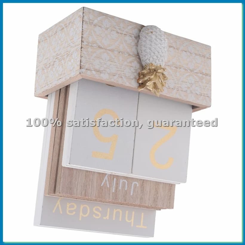 Calendario da Tavolo in Legno con Blocchi Girevoli, Espositore per Calendario da Scrivania, per Decorazione Casa/Ufficio, 11.5X6.5X14.5CM, C-A79M