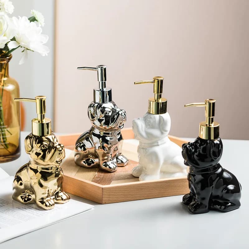 Flacone Creativo in Ceramica a Forma di Cane per Igienizzante Mani, Shampoo, Bagnoschiuma, Lozione - Dispenser a Pressione