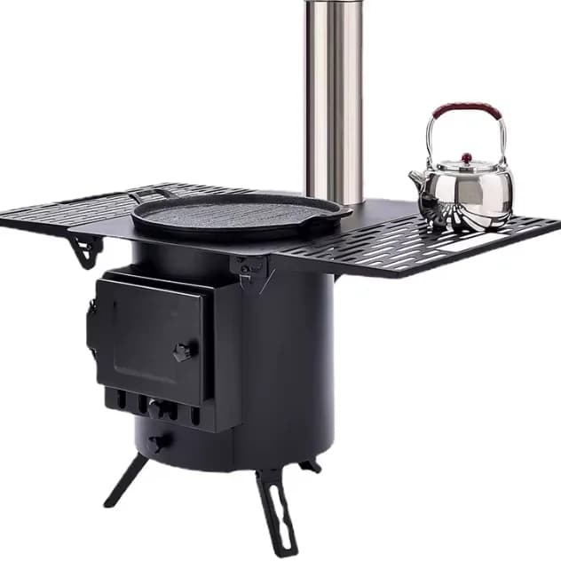Fornello da Campeggio Portatile a Doppio Uso, Nuovo Design per Inverno, Riscaldamento e Cottura all'Aperto, Alimentato a Legna e Carbone