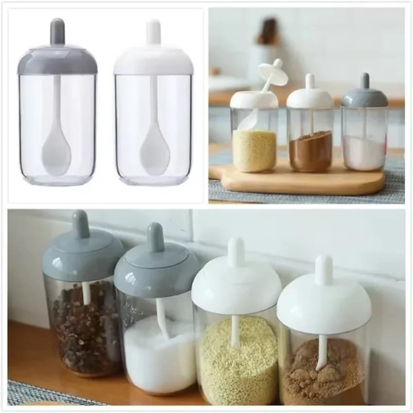 Barattoli di spezie in vetro Adesivi Sale Zucchero in polvere Olio d'oliva Pepe Bottiglia di stoccaggio di condimenti Cucchiaio Strumenti di base Set di accessori da cucina