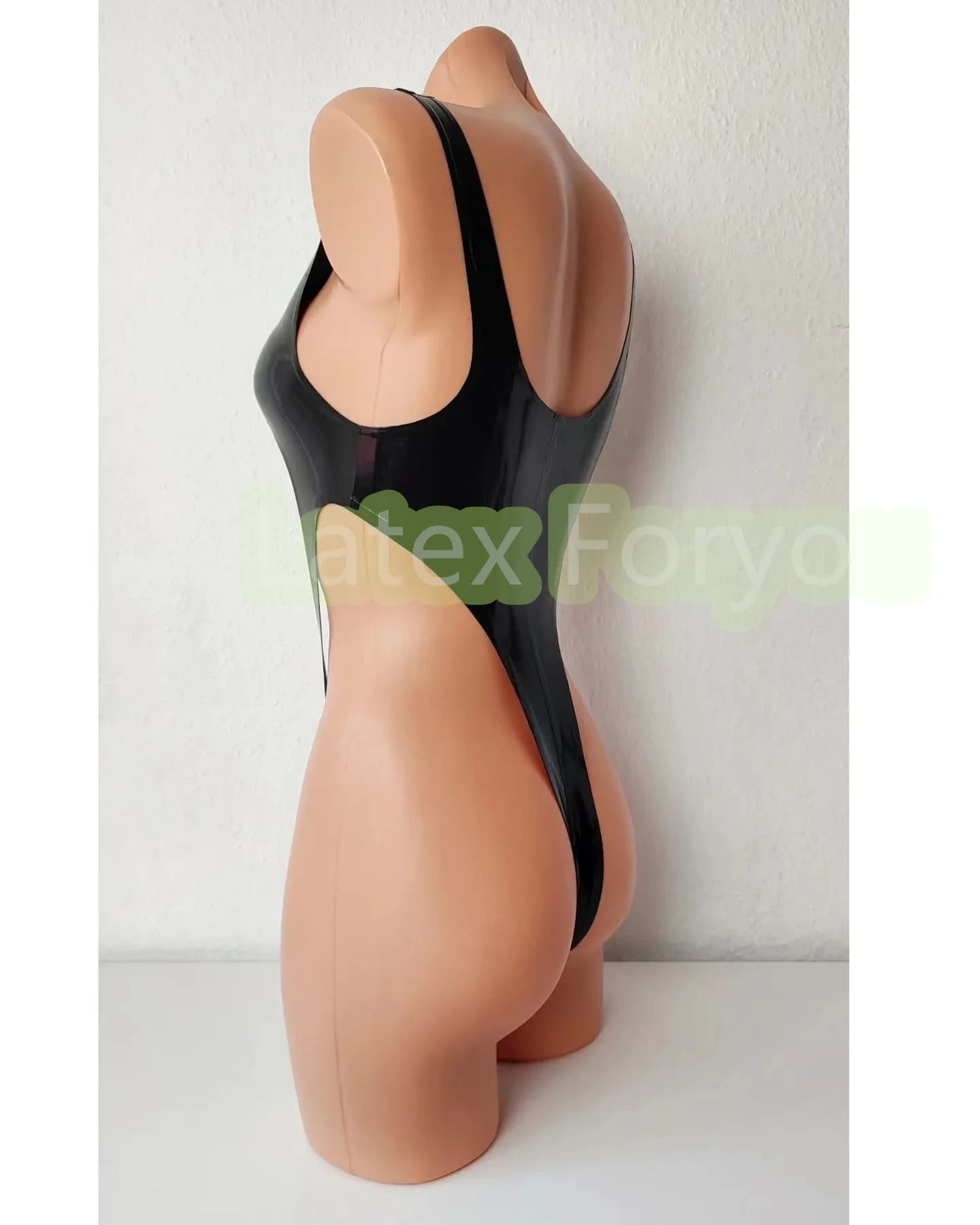 Sexy Handmade Latex Woman Hollow Front Swimsuit Latex Rubber Thong Leotard Gummi Lady's Lingerie Bodysuit Cos Halloween Costume