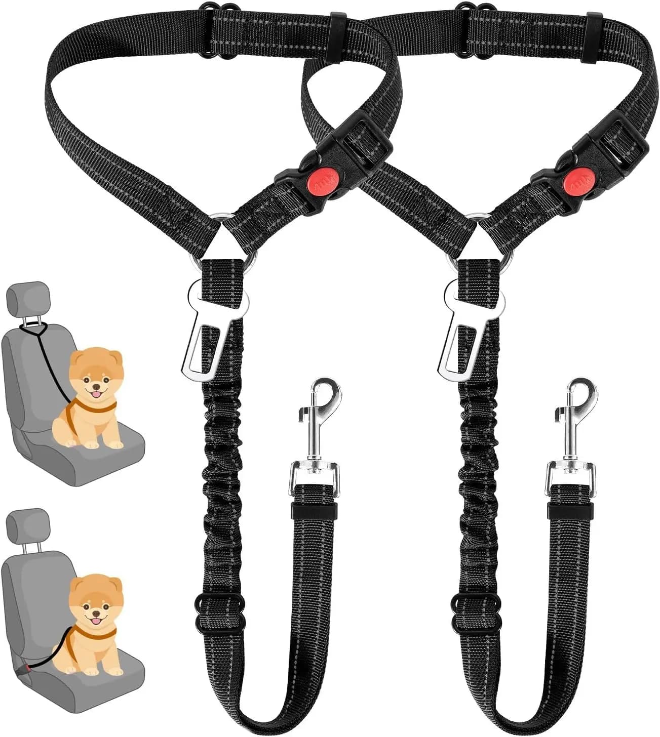 Cintura di Sicurezza per Cani da Auto, Imbracatura Regolabile con Elastico Ammortizzante, Guinzaglio 2in1 per Animali Domestici