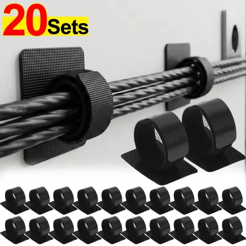 Adhesive Under Desk Cable Ties Wire Holder Cord Organizer Adjustable Hook and Loop Cable Management Holders For Home Office
